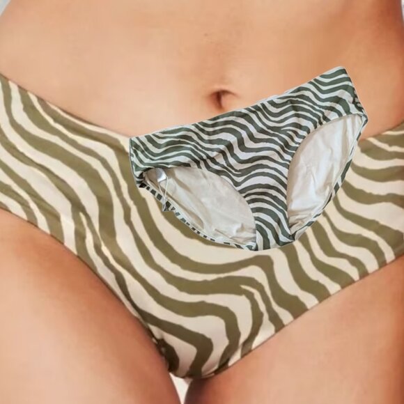 Andie Swim The Hipster Bottom Bias Stripe Olive Eco Nylon Size Medium - Picture 9 of 9